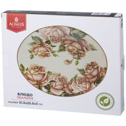 БЛЮДО ОВАЛЬНОЕ "КОРЕЙСКАЯ РОЗА" 31,5*25,5 СМ. ВЫСОТА=3 СМ. (КОР=18ШТ.)