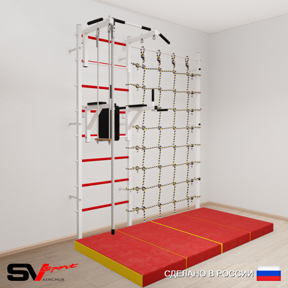 Шведская стенка Sv Sport 57640 (Турник стандарт/Брусья/Канат/Трапеция/Мат 2м/Канатный лаз)