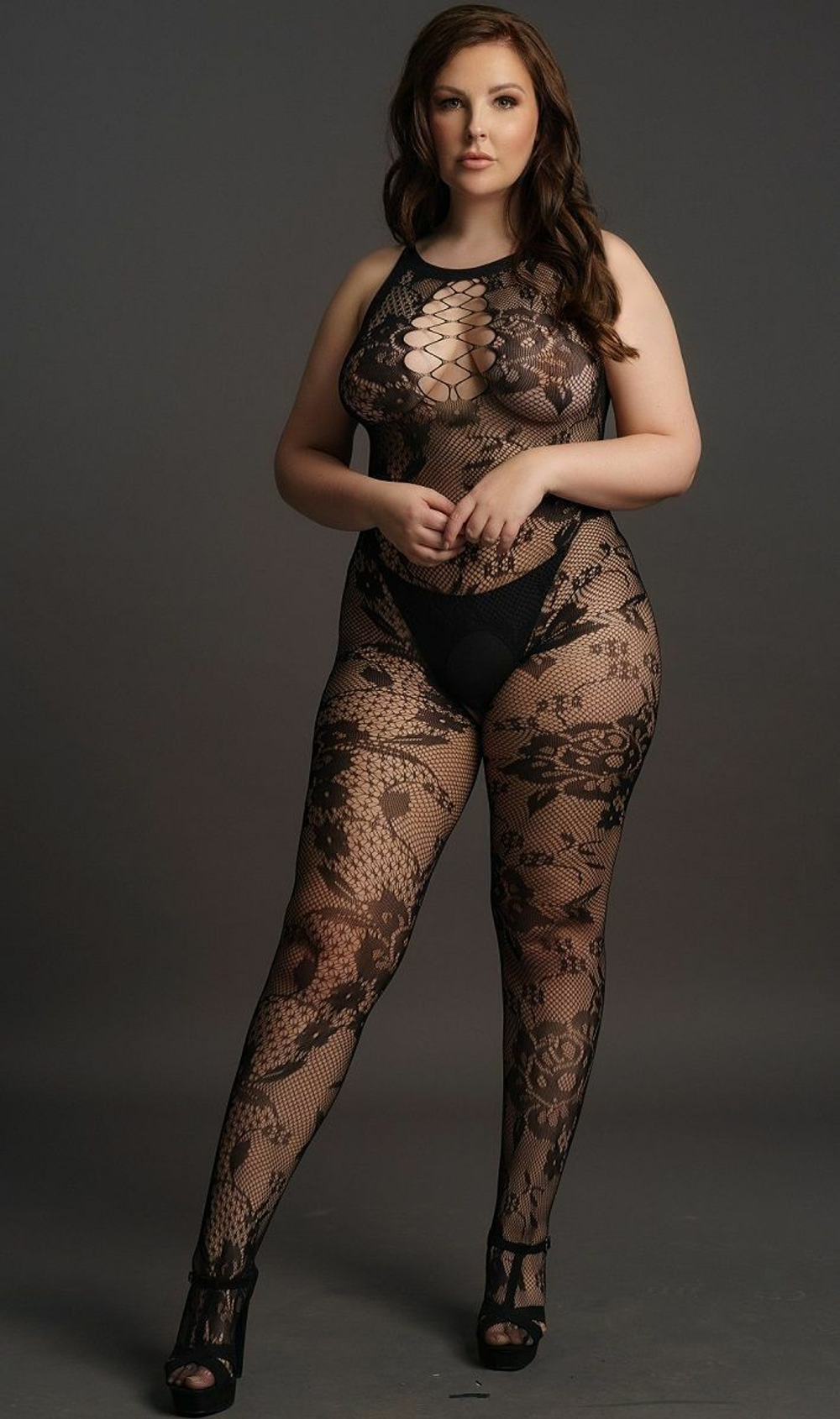 Ажурный кэтсьюит Criss Cross Neck Bodystocking (Размер: XL-XXL-XXXL) (Цвет: черный)