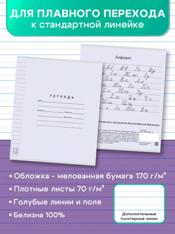 Набор тетрадей ТЕТРАДКИН, широкая линия с доп. пунктирной линией 3 мм , 12 л, цвет - лаванда, 10 шт