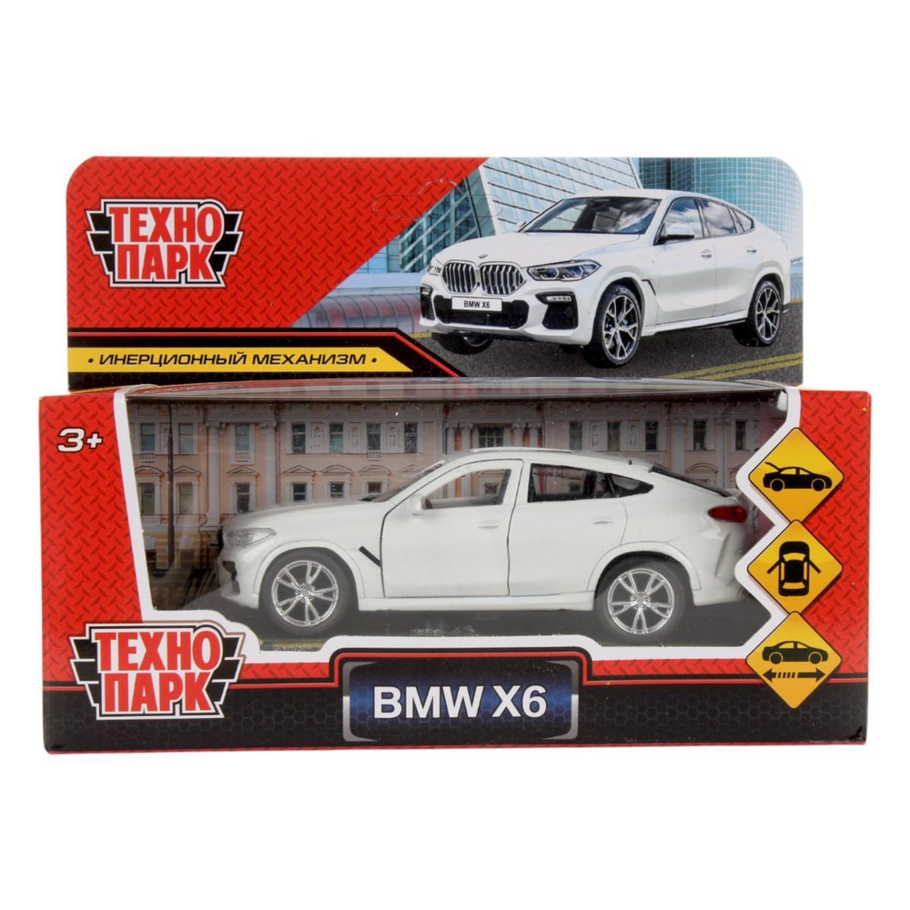 Модель ин. мет. "BMW X6" 12см, двери, багаж, белый, коробка X6-12-WH (Технопарк)