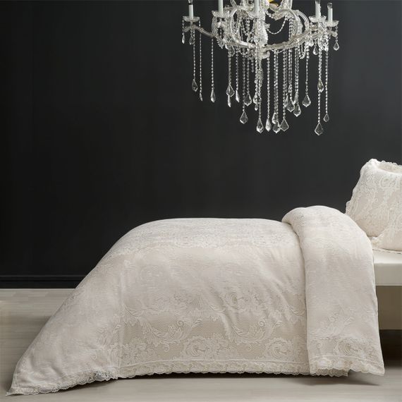 Постельное белье FAUSTA жаккард с кружевом бежевый TIVOLYO HOME Турция