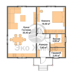 Проект Уют Дом 70 кв. м из бруса Д-21