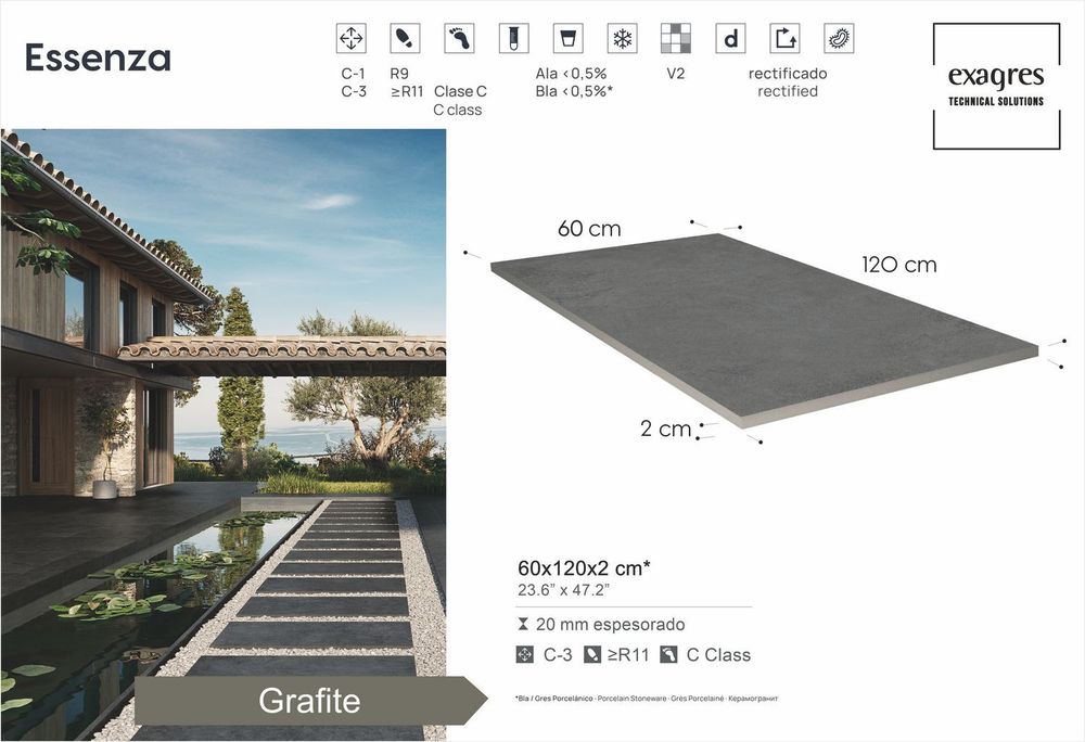 Terraslab, Essenza Grafite Base C3 600х1200х20мм 1шт/уп - керамогранит уличный