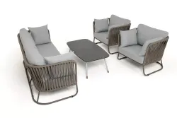 "Багамы" лаунж-зона 5-местная плетеная из роупа (веревки), каркас алюминиевый бежево-серый, роуп серо-коричневый