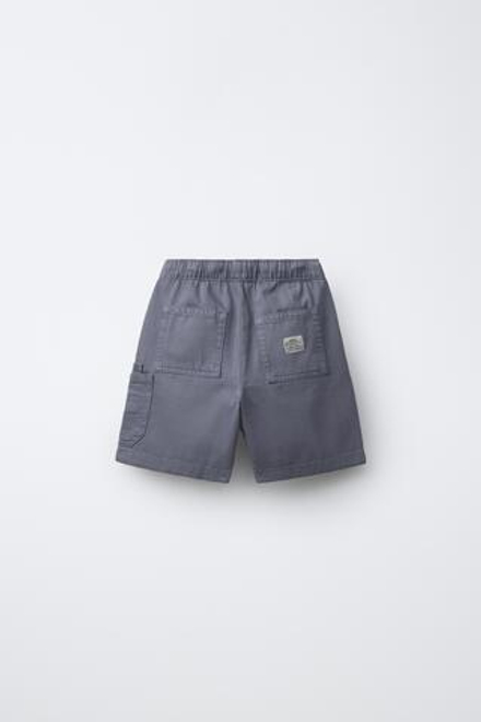 ZARA СВОБОДНЫЕ ШОРТЫ КАРГО ИЗ САРЖИ, СИНИЙ