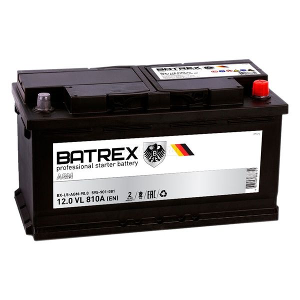 Аккумулятор автомобильный BATREX AGM 90R  810 А обр. пол. 90 Ач (6СТ-90)