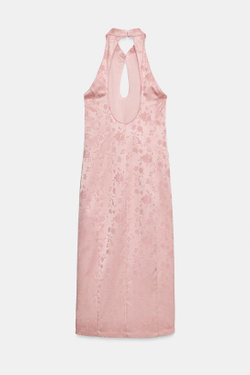 ZARA ЖАККАРДОВОЕ ПЛАТЬЕ МИДИ, РОЗОВЫЙ