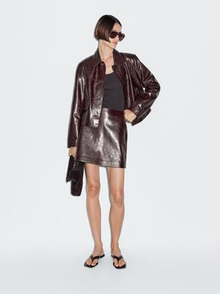 Massimo Dutti Короткая юбка из кожи наппа, бордовый
