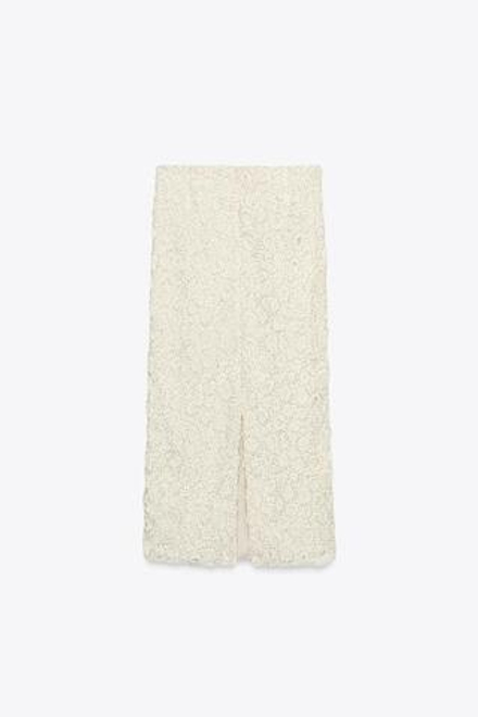 ZARA ЮБКА МИДИ С БУСИНАМИ — ZW COLLECTION, ЭКРЮ