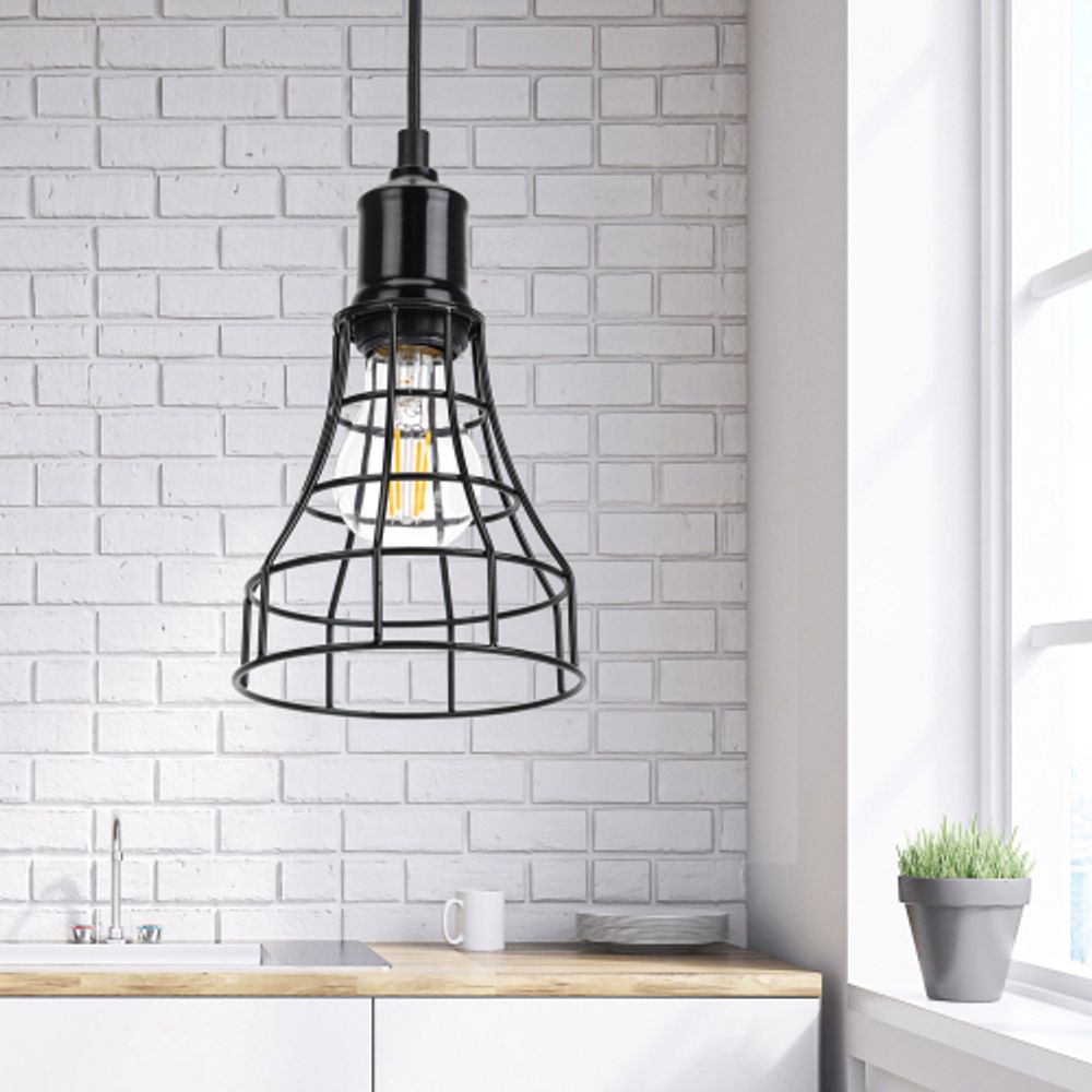 Светильник подвесной ЭРА PL10 BK под лампу E27 высота плафона 200мм подвеса 800мм черный | Подвесы в стиле LOFT