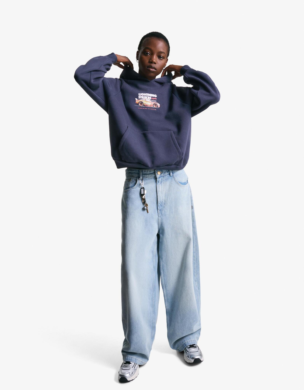 BERSHKA Худи с принтом McQueen, морской синий