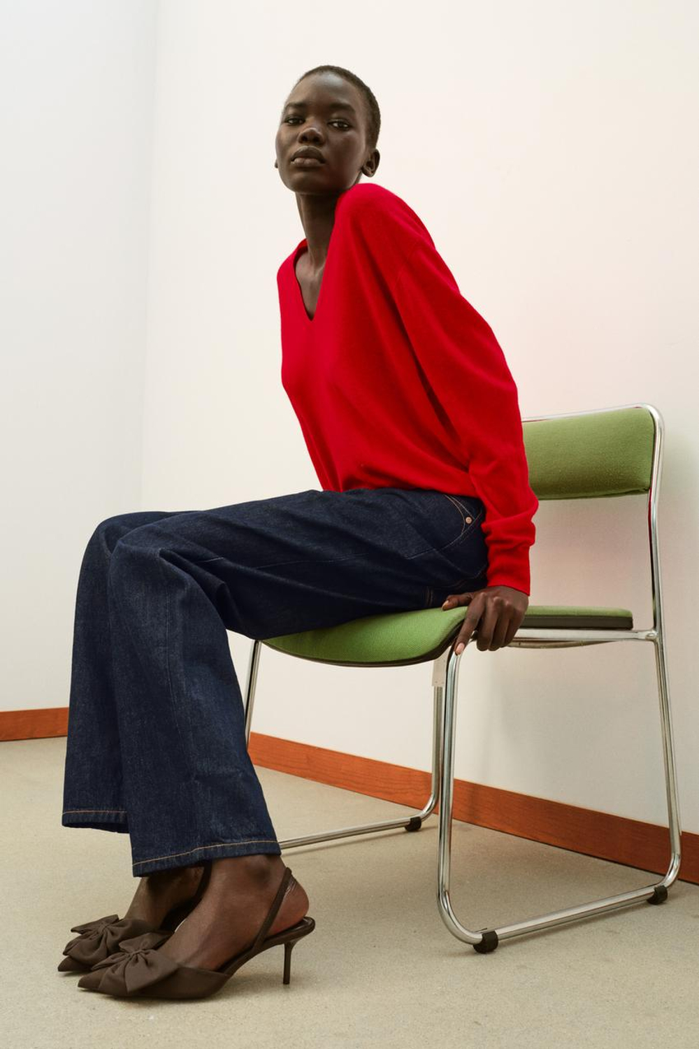 ZARA ТУФЛИ НА КАБЛУКЕ С ДЕКОРАТИВНЫМ БАНТОМ, КОРИЧНЕВЫЙ