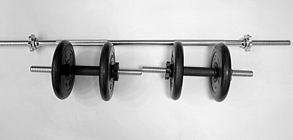 Комплект 2 гантели и гриф прямой общий вес 30 кг