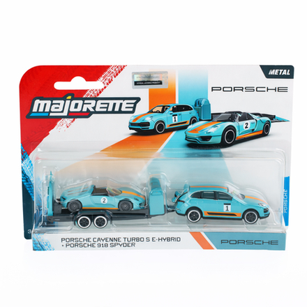 Majorette - Два металлических автомобиля No.1 Porsche Cayenne 1:64 + эвакуатор 2103001