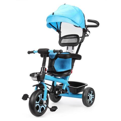 Велосипед 3-х колесный с ручкой и крышей 10*8 EVA, голубой (L06)
