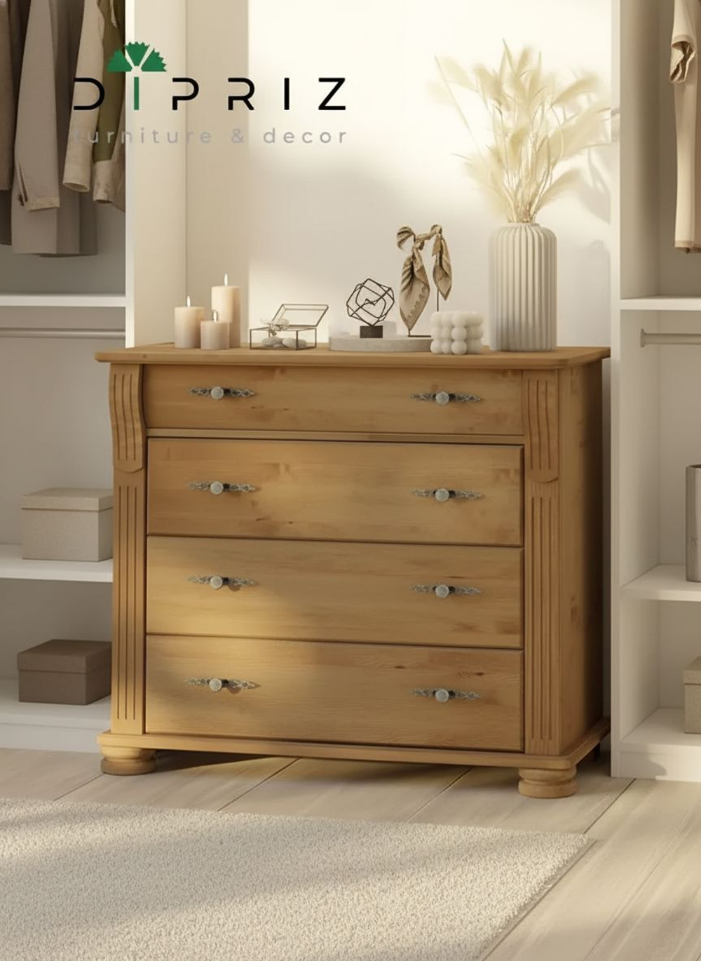 Комод для одежды Сюзанна, деревянный из массива сосны в викторианском стиле, бейц