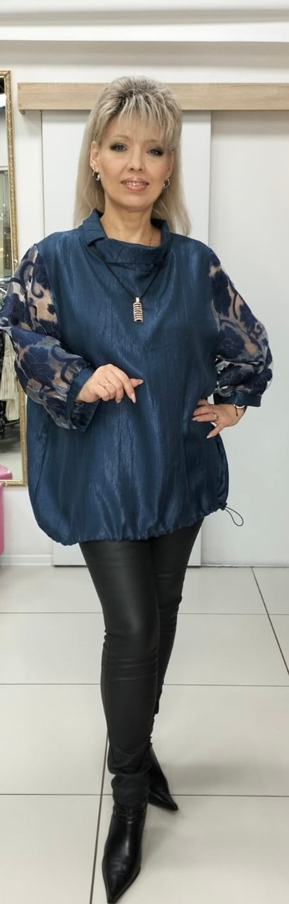 Комбинированный блузон-туника с подвеской