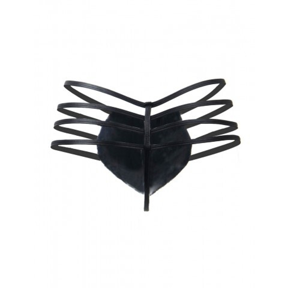 Кожаные мужские стринги Ohyeah Zipper Black, на молнии со стрепами, L