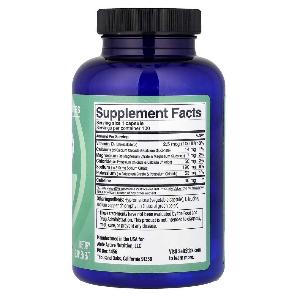 SaltStick, капсулы с электролитами и кофеином, 100 вегетарианских капсул