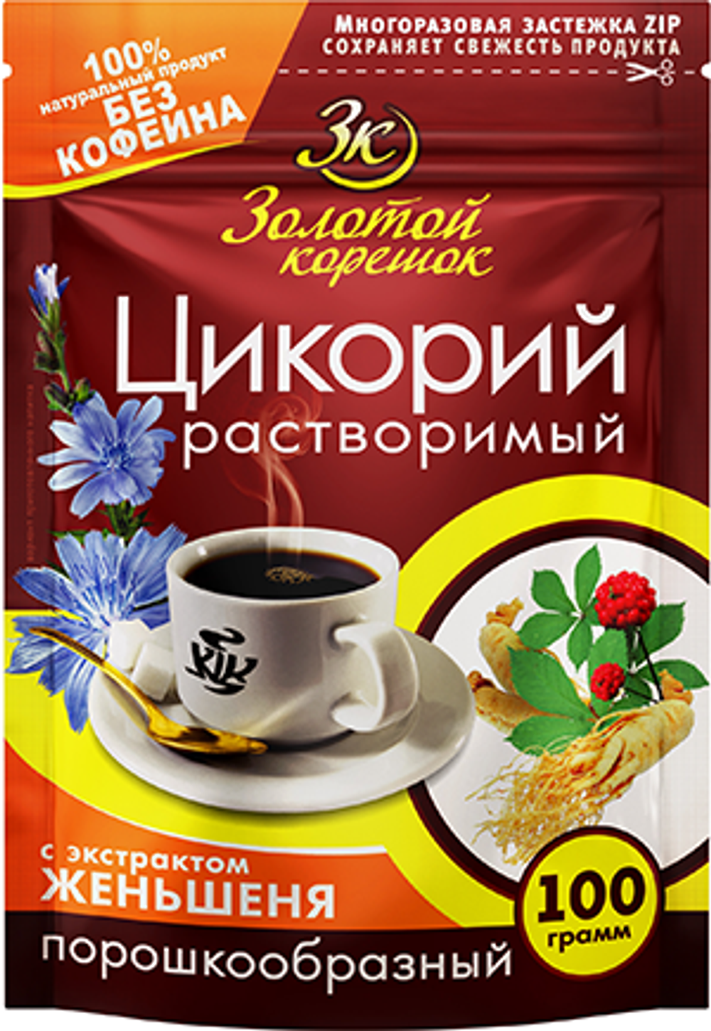 ЗОЛОТОЙ КОРЕШОК цикорий порошок ЖЕНЬШЕНЬ 100гр ZIP (1х12)