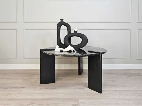 Журнальный столик SC133B, Ø80х42 см, черный мрамор