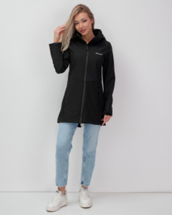 Парка спортивная женская с капюшоном softshell черного цвета 9568Ch