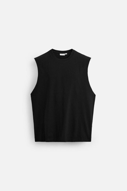 ZARA МАЙКА ИЗ ХЛОПКА, ЧЕРНЫЙ