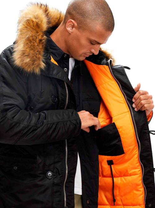 Куртка Аляска Alpha Slim Fit N-3B (черная - black/orange)