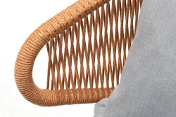 "Милан" кресло плетеное из роупа, каркас алюминий светло-серый (RAL7035) муар, роуп оранжевый меланж круглый, ткань светло-серая