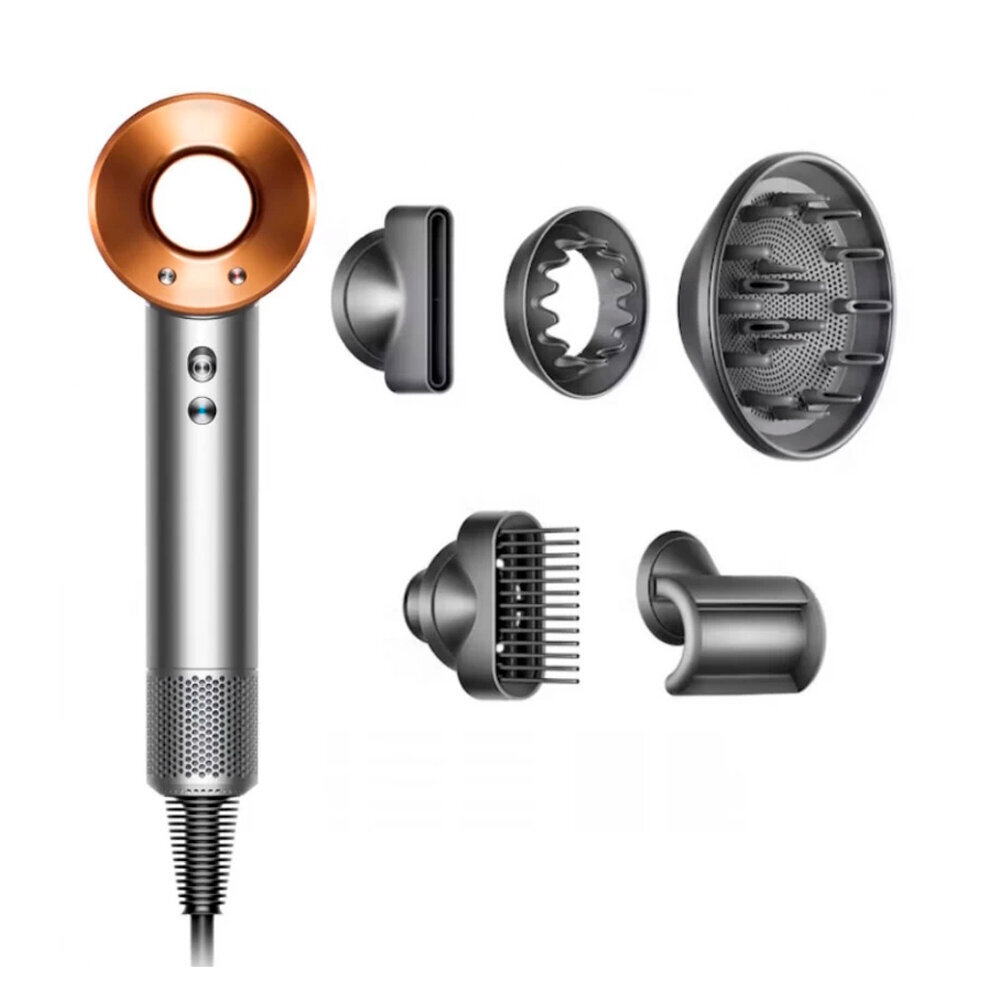 Фен Dyson Supersonic HD08, мощность 1600Вт, 3 температурных режима, длина шнура 2,8м, Bright Nickel/Rich Copper