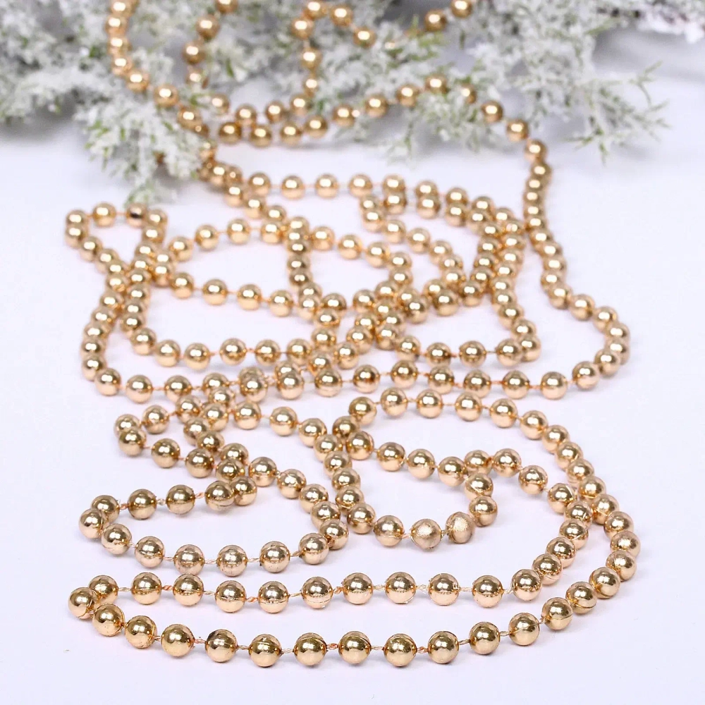 Бусы на елку 2,7м «Шарик» d-6мм, шампань (pvc коробка)