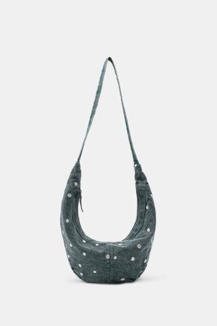 ZARA ДЖИНСОВАЯ СУМКА С ВЫШИВКОЙ МАРГАРИТКАМИ, СИНИЙ