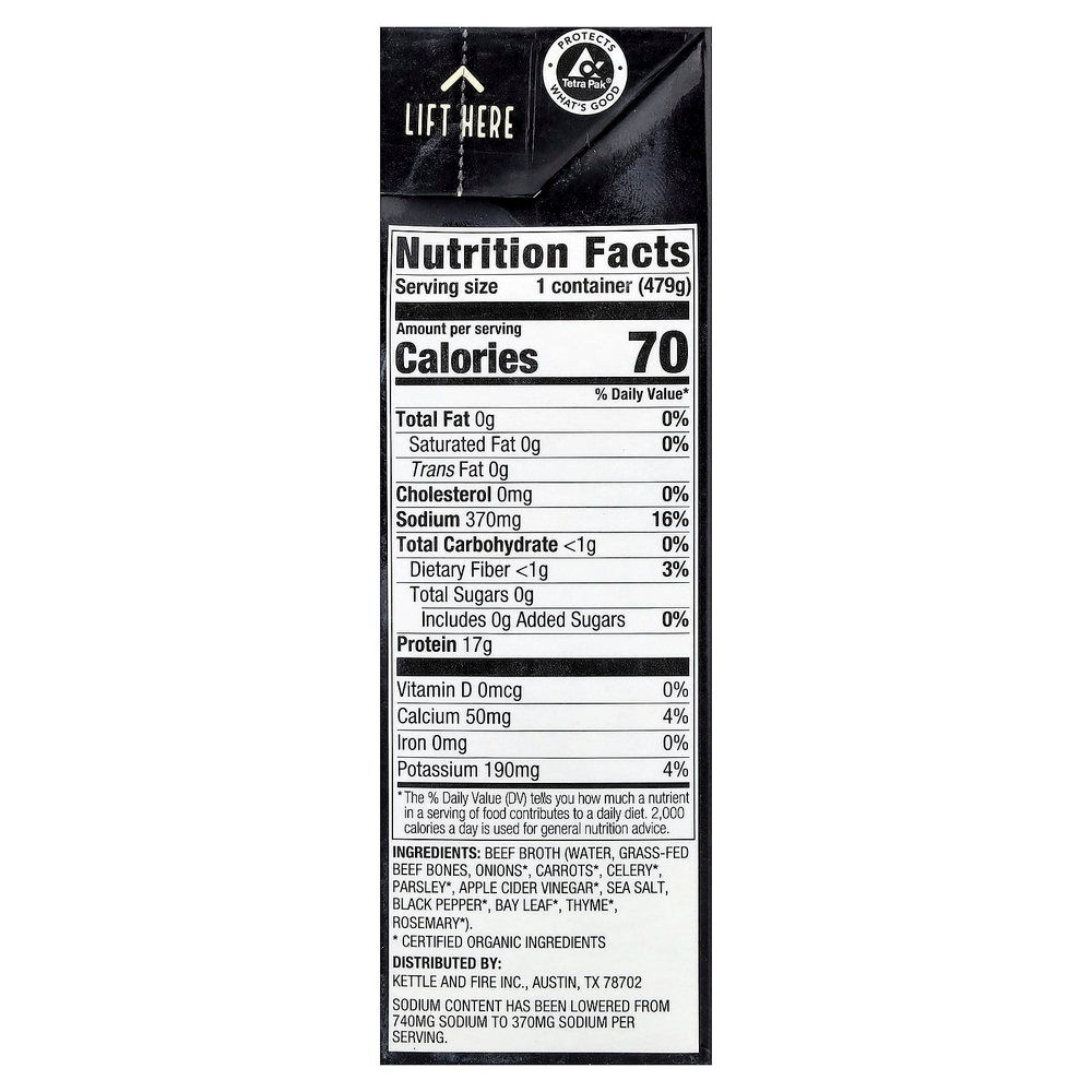 Kettle & Fire, Bone Broth, классическая говядина, с пониженным содержанием натрия, 479 г (16,9 унции)