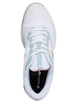 Женские теннисные кроссовки Lotto Mirage 400 ALR - all white/peach melba/surf spray green