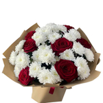 Букет из красных роз и хризантем Классика