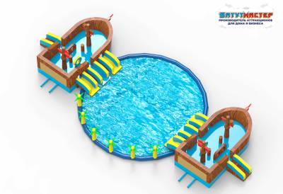 Надувной аквапарк с бассейном и горками «Пиратская бухта», 31×15×8,5 м