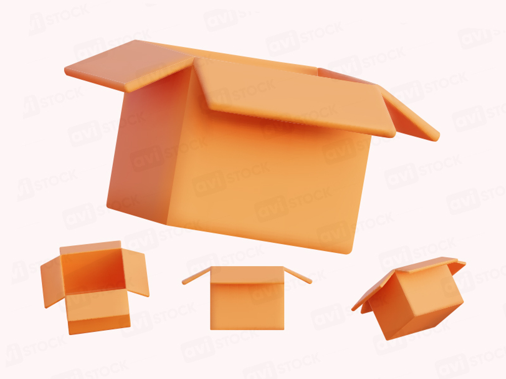 Open empty cardboard boxes vector set isolated on white background