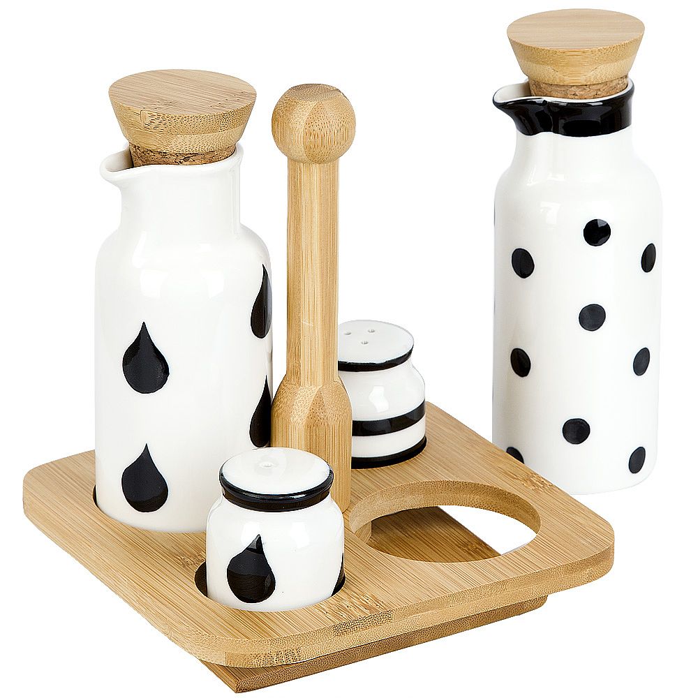 Специи, набор 2пр+бутылки для масла и уксуса на бамбуковой подставке" "16,5*16,5*18,5см.