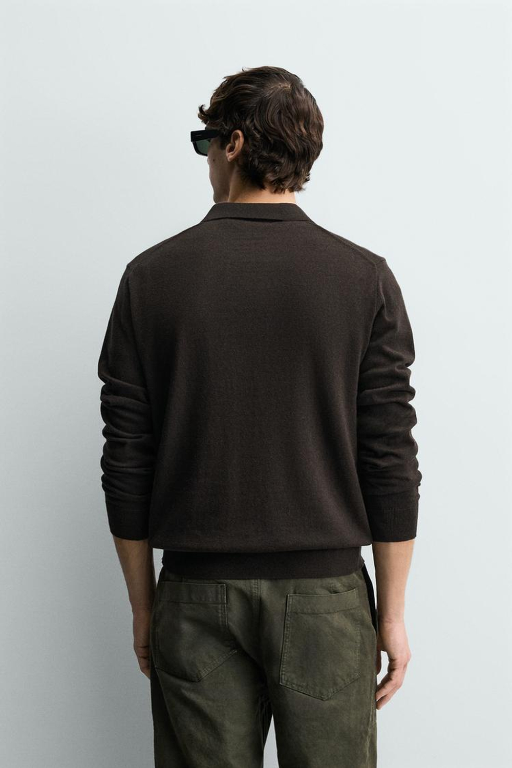 ZARA ТРИКОТАЖНОЕ ПОЛО КЛАССИЧЕСКОГО КРОЯ, ШОКОЛАДНЫЙ