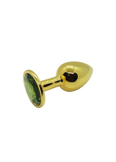 Анальная пробка металлическая золотая с зеленым кристаллом Onjoy Metal Plug Gold Small (Цвет: золотой с зеленым)