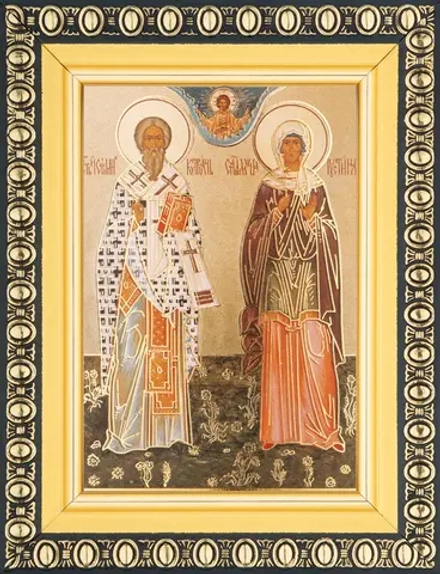 Икона "Киприан и Иустина" 6х9 в раме 8х11