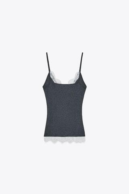 ZARA ТОП НА БРЕТЕЛЯХ С КРУЖЕВОМ, СЕРЫЙ МЕЛАНЖ