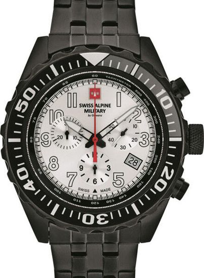 С браслетом Мужские наручные часы с черным браслетом Swiss Alpine Military 7076.9172 chrono 44mm 10ATM