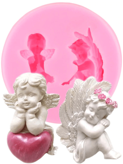 Силиконовый молд "Ангелочки с сердцем" 80мм