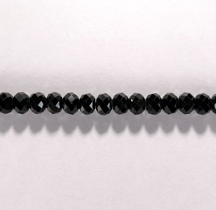 Бусина из шпинели черной, фигурная, 4x6 мм (рондель, граненая)