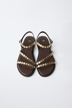 ZARA БОСОНОЖКИ С ЗАКЛЕПКАМИ, КОРИЧНЕВЫЙ