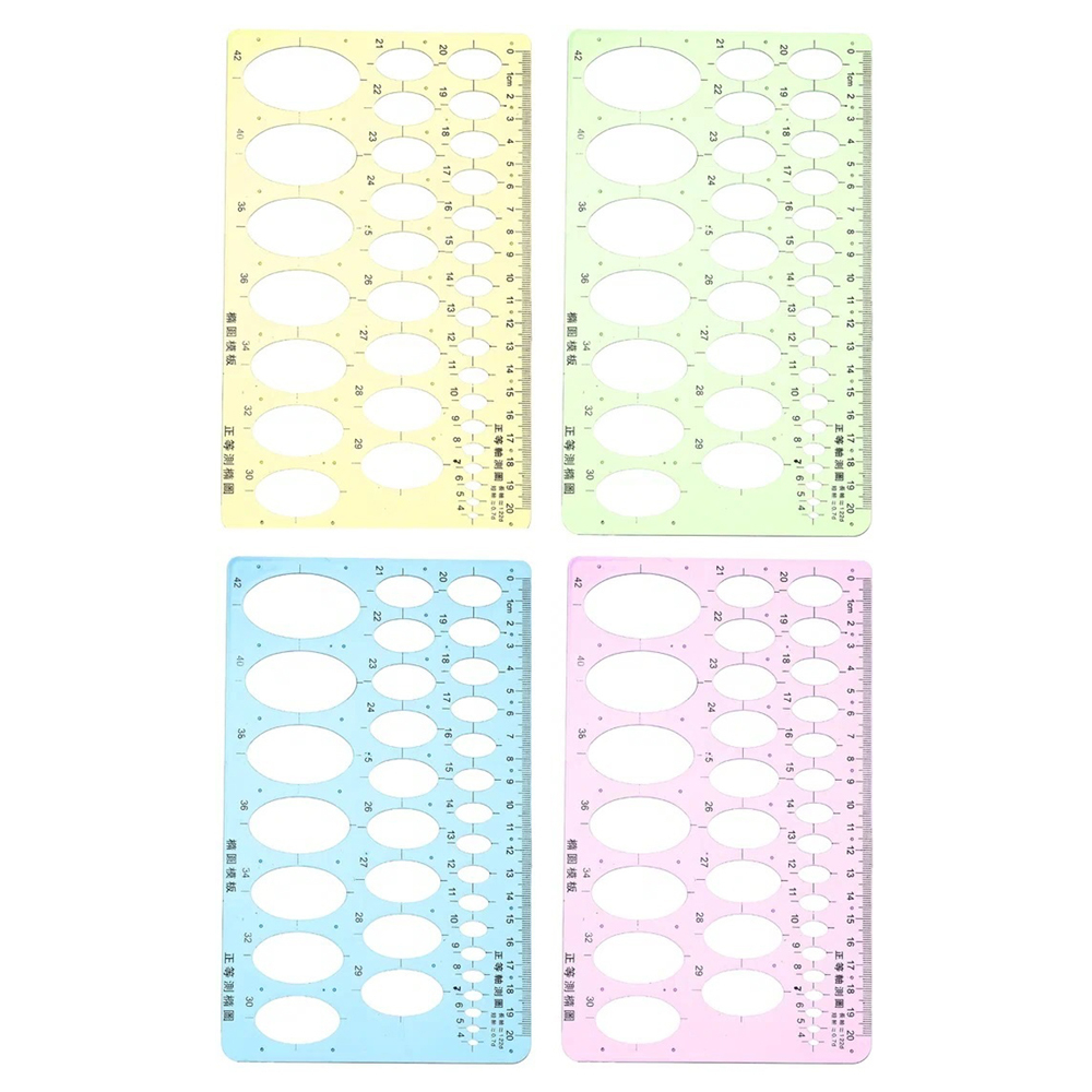 Линейка-трафарет детская, 2 шт, 20 см с овалами для школы. Пластиковая, цветная, полупрозрачная