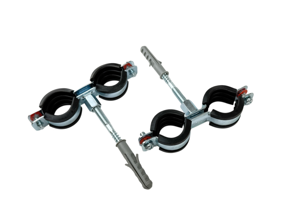 ТМС Хомут двойной М8 32-35 мм 1" + винт-шуруп М8х90 мм + дюбель