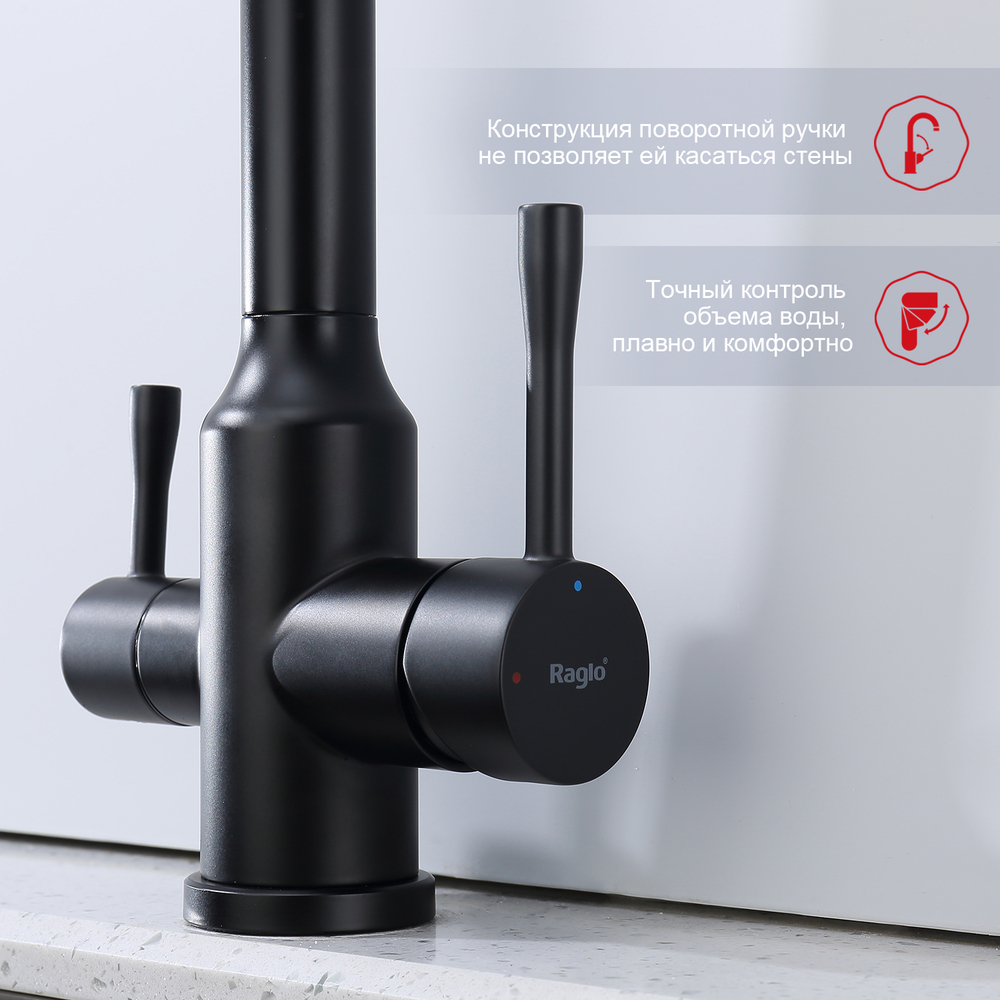 Смеситель для кухни с подключением фильтра Raglo R81.63.06, черный